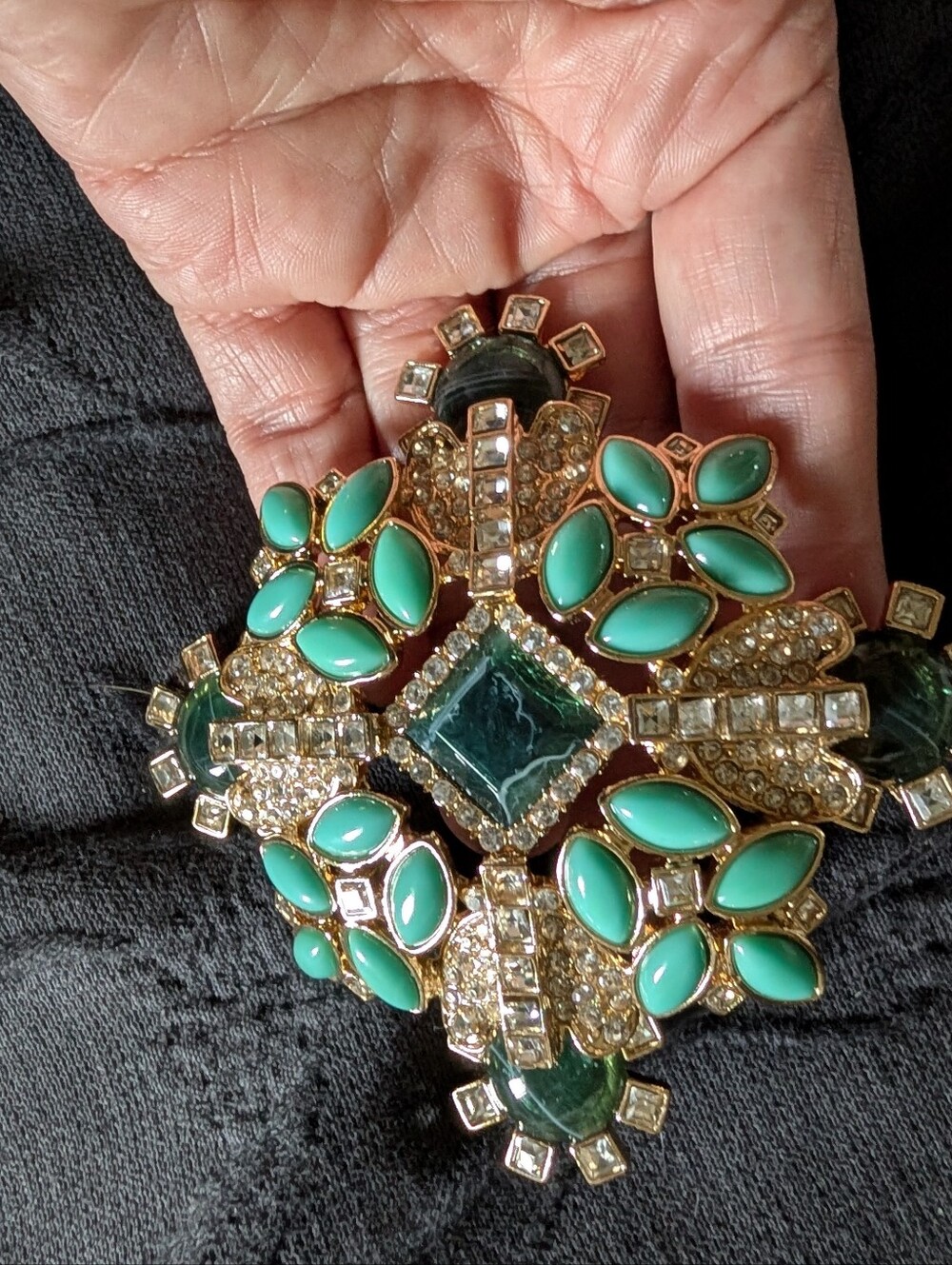 Banana Republic Gold-Tone Brooch with Emerald and Turquoise Accents